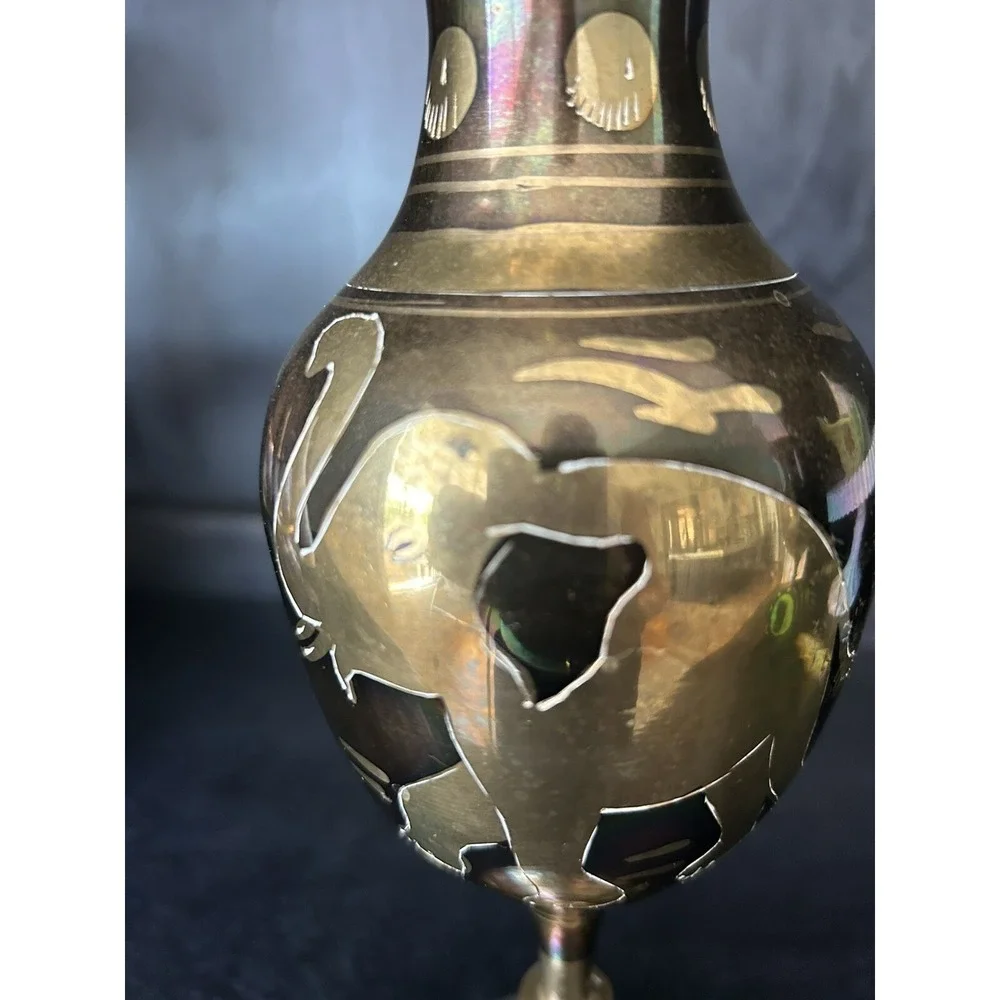 Vtg Brass Vase India 11